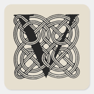Letter V Vintage Keltische Knoop Monogram Vierkante Sticker