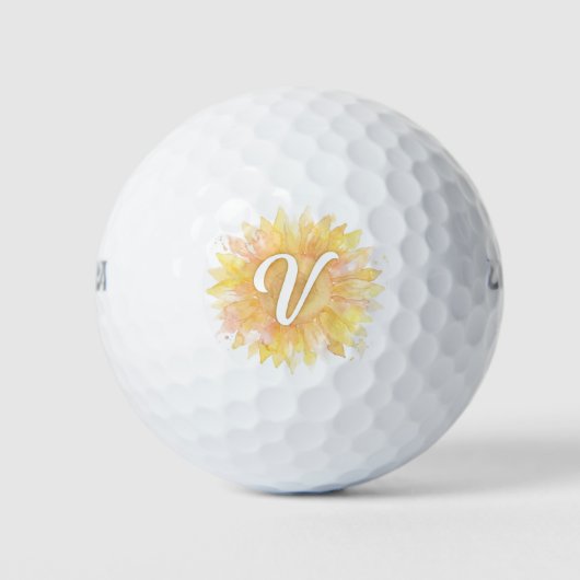 Letter V Zonnebloem Eerste Naam Monogram Initiaal Golfballen (Voorkant)