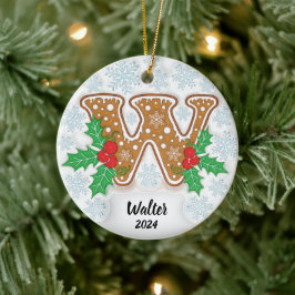 Letter W Aangepaste naam Monogram Kerstmis Keramisch Ornament