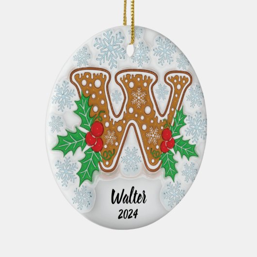 Letter W Aangepaste naam Monogram Kerstmis Keramisch Ornament (Rechts)