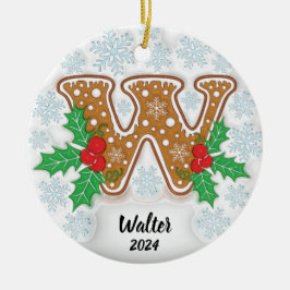 Letter W Aangepaste naam Monogram Kerstmis Keramisch Ornament