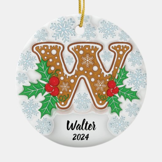 Letter W Aangepaste naam Monogram Kerstmis Keramisch Ornament (Voorkant)