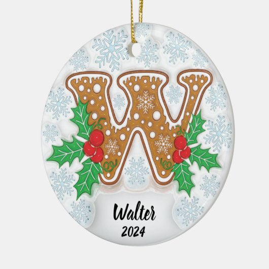 Letter W Aangepaste naam Monogram Kerstmis Keramisch Ornament (Links)