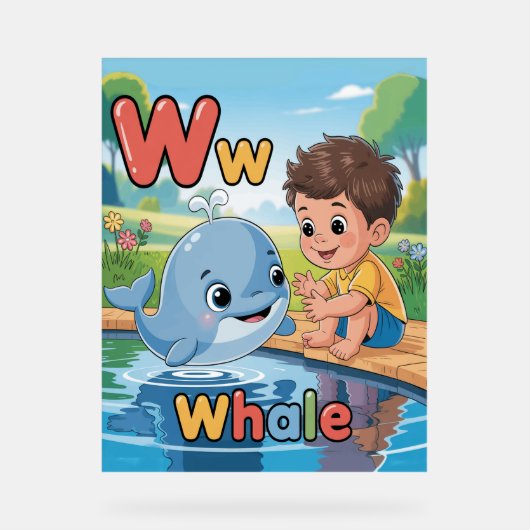 Letter W Alphabet Poster – W is for Whale (Voorkant)