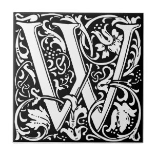 Letter W art nouveau black and white Tegel Tegeltje
