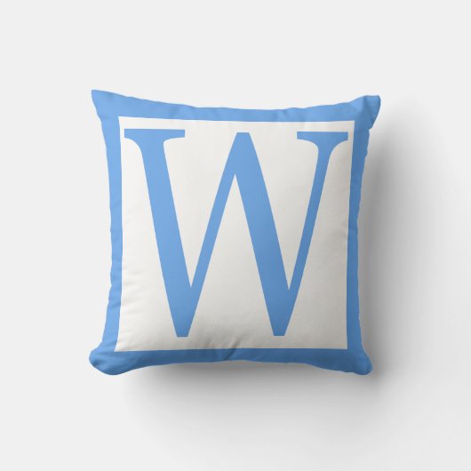 Letter W Baby Blue Border Kussen (Voorkant)