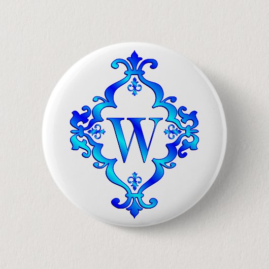 Letter W blauw Ronde Button 5,7 Cm (Voorkant)