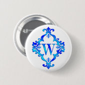 Letter W blauw Ronde Button 5,7 Cm (Voorkant /achterkant)