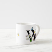 Letter W Bloem Vlinder Monogram Initiaal Espresso Kop (Voorkant rechts)
