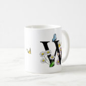 Letter W Bloem Vlinder Monogram Initiaal Koffiemok (Voorkant rechts)
