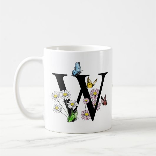 Letter W Bloem Vlinder Monogram Initiaal   Koffiemok (Links)