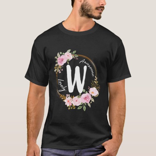Letter W Bloemenkrans Naam Initiaal W Moederdag T-shirt (Voorkant)