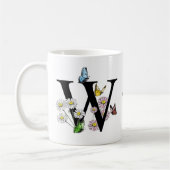 Letter W Bloemige Vlinder Monogram Initiaal Koffiemok (Links)