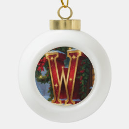 Letter W Christmas Wreath Personalized Initial Keramische Bal Ornament
