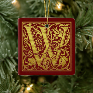 Letter W First Letter Faux Gold Red Keramisch Ornament