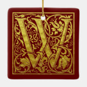 Letter W First Letter Faux Gold Red Keramisch Ornament (Achterkant)