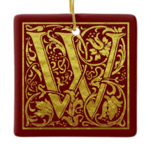 Letter W First Letter Faux Gold Red