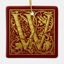 Letter W First Letter Faux Gold Red Keramisch Ornament