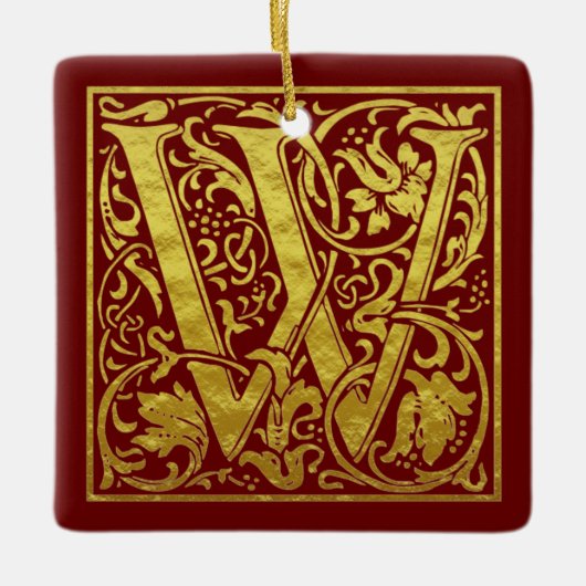Letter W First Letter Faux Gold Red Keramisch Ornament (Voorkant)