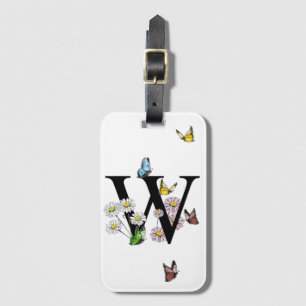 Letter W Floral Butterfly Monogram Initiaal Bagagelabel