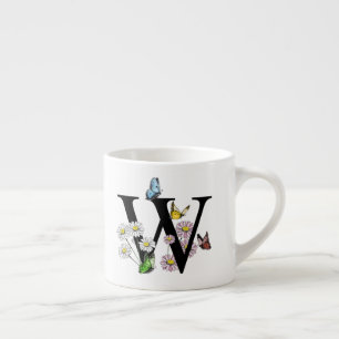 Letter W Floral Butterfly Monogram Initiaal Espresso Kop