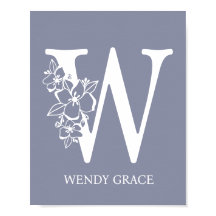 Letter W Floral Monogram Name Nursery Modern