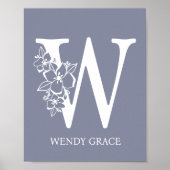 Letter W Floral Monogram Name Nursery Modern Poster (Voorkant)