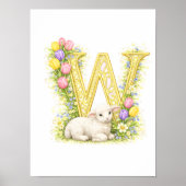 Letter W Gold Spring Nature Monogram Baby Lamb Kid Poster (Voorkant)