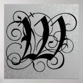 Letter W, Gothic Monogram Black Poster (Voorkant)