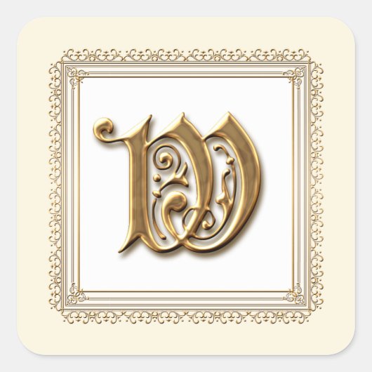 Letter W - Goud & Kant Classic Formele Huwelijkssl Vierkante Sticker (Voorkant)