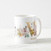 Letter W - Gouden bloem naam zus collega vriend Koffiemok (Voorkant rechts)