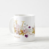 Letter W - Gouden bloem naam zus collega vriend Koffiemok (Voorkant links)