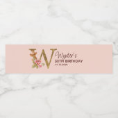 Letter W Gouden Monogram Blush Roze Rozen Waterfles Etiket (Enkel label)