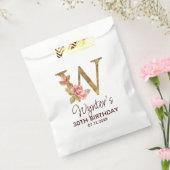 Letter W Gouden Monogram Roze Rozen Bedankzakje (Gezegeld)