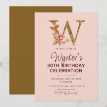 Letter W Gouden Monogram Roze Rozen