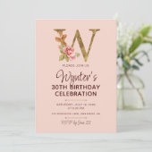 Letter W Gouden Monogram Roze Rozen Kaart (Staand voorkant)