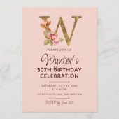 Letter W Gouden Monogram Roze Rozen Kaart (Voorkant)