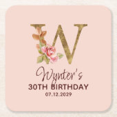 Letter W Gouden Monogram Roze Rozen Kartonnen Onderzetters (Voorkant)