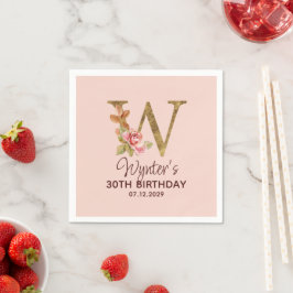 Letter W Gouden Monogram Roze Rozen Servet