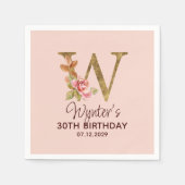 Letter W Gouden Monogram Roze Rozen Servet (Voorkant)