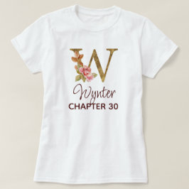 Letter W Gouden Monogram Roze Rozen Verjaardag T-shirt