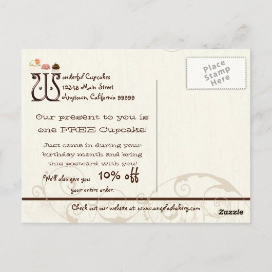 Letter W Happy Birthday Cupcake Zakelijke ansichtk Briefkaart (Achterkant)