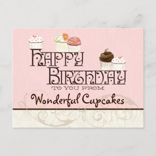 Letter W Happy Birthday Cupcake Zakelijke ansichtk Briefkaart (Voorkant)