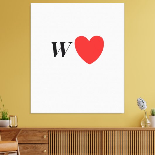 Letter W Heart - Valentine Initial Love Design Canvas Afdruk (Insitu (Woonkamer))