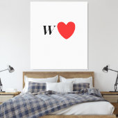 Letter W Heart - Valentine Initial Love Design Canvas Afdruk (Insitu (Slaapkamer))