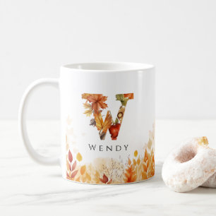 Letter W Herfstbladeren Monogram Initiaal Koffiemok