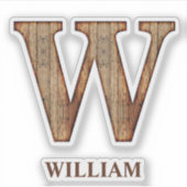Letter W-houtextuur met aangepaste naam Sticker (Voorkant)