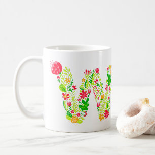 Letter W in Flowers Coffee Mok