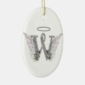 Letter W Initiaal Monogram met Angel Wings & Halo Keramisch Ornament (Rechts)