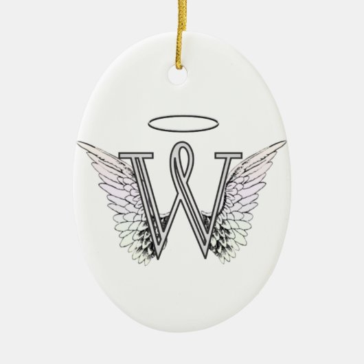 Letter W Initiaal Monogram met Angel Wings & Halo Keramisch Ornament (Voorkant)